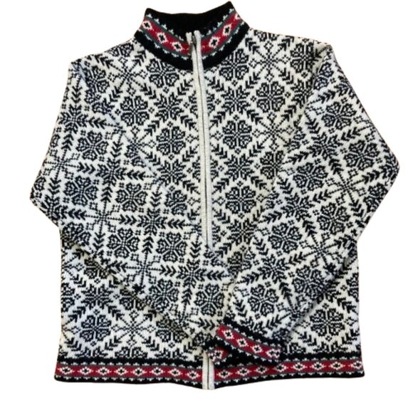 L.L. Bean Vintage Merino Wool Nordic Cardigan Sweater Snowflakes Fair Isle, sz S - Picture 1 of 8